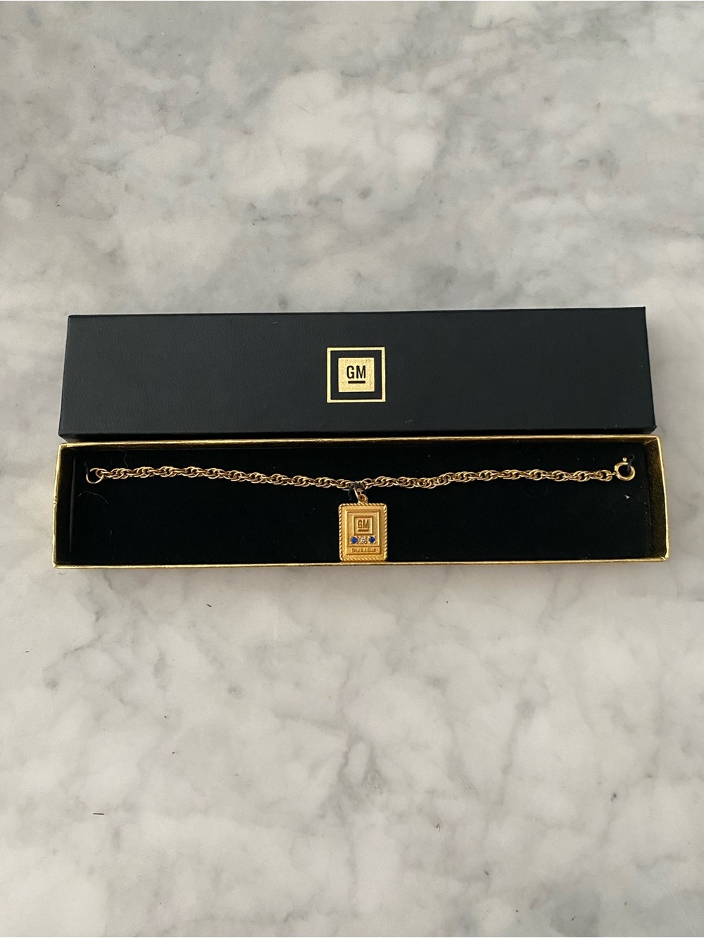 GM truck And Bus 35 Year Service Award Gold Filled Bracelet Diamond Sapphire VTG